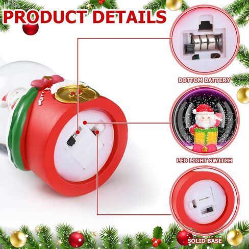 Shappy 2 Pcs Christmas Glitter Water Globe 1.77 inch Mini Snow Globe Santa Claus Christmas Tree Snowman Snow Christmas Elements Snow Globe House Decoration with LED Light for Family Office in Saudi Arabia