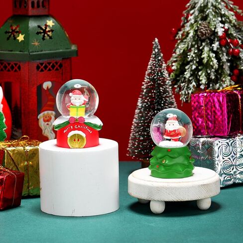 Shappy 2 Pcs Christmas Glitter Water Globe 1.77 inch Mini Snow Globe Santa Claus Christmas Tree Snowman Snow Christmas Elements Snow Globe House Decoration with LED Light for Family Office in Saudi Arabia
