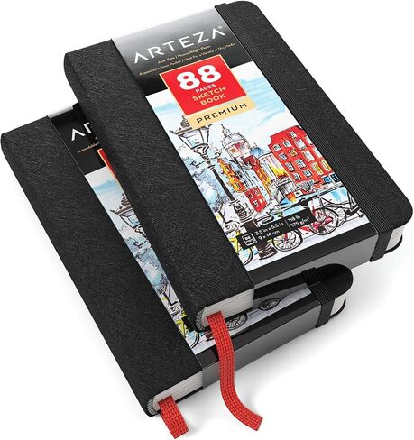 مجموعة كتب رسم صغيرة من Arteza مكونة من قطعتين، لوحة رسم مقاس 3.5 × 5.5 بوصة، وسادات رسم للجيب مكونة من 88 صفحة مع ورق بوزن 118 رطل، وشريط إشارة مرجعية، وجيب داخلي، وحزام مطاطي، وكتاب رسم للوسائط الجافة in Saudi Arabia