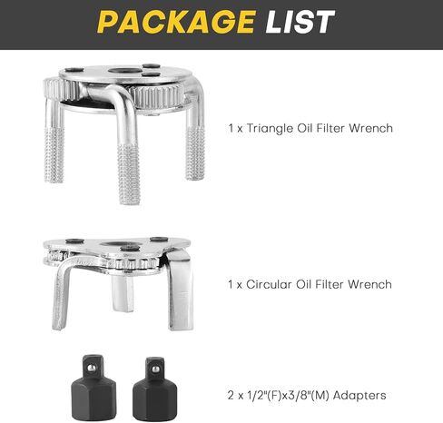مفتاح فلتر زيت قابل للتعديل، طقم أدوات إزالة فلتر الزيت 2 قطعة 3 فك، 2-1/2 إلى 4 بوصة ومن 3 إلى 5-1/2 بوصة، يستخدم مع سقاطات محرك 3/8 أو 1/2 بوصة للسيارات والشاحنات والدراجات النارية in Kuwait