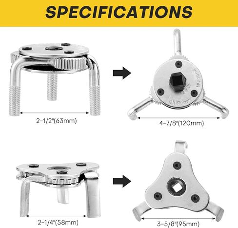 مفتاح فلتر زيت قابل للتعديل، طقم أدوات إزالة فلتر الزيت 2 قطعة 3 فك، 2-1/2 إلى 4 بوصة ومن 3 إلى 5-1/2 بوصة، يستخدم مع سقاطات محرك 3/8 أو 1/2 بوصة للسيارات والشاحنات والدراجات النارية in Kuwait