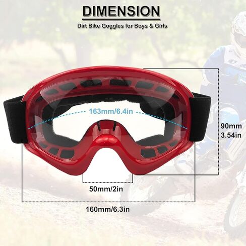 MRS Kids RED GOGGLES للشباب الترابية حفرة الدراجة مقاومة للصدمات قابلة للتعديل للأطفال ATV رباعية الذهاب كارت دراجة نارية على الطرق الوعرة ركوب موتوكروس سباق الدراجات نظارات نظارات للبنين والبنات / نظارات عدسة واضحة in Kuwait
