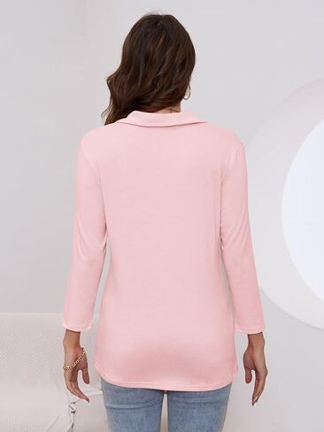 Minetom Women's V Neck 3/4 Sleeve Tops Quarter Zip Collared Shirts Polo Shirts Summer Tees in Saudi Arabia