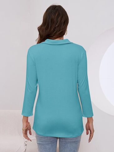 Minetom Women's V Neck 3/4 Sleeve Tops Quarter Zip Collared Shirts Polo Shirts Summer Tees in Saudi Arabia