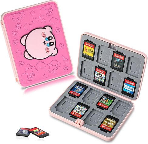 Switch Game Holder for Nintendo Switch/Lite/OLED, 3D Kawaii Kirby Switch Game Case for Storage 16 Games Cards & 16 Micro SD Cards Switch Lite Accessories Portable Hard Shell Cartridge Box Case - Pink in Saudi Arabia
