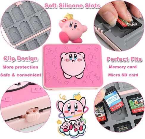 Switch Game Holder for Nintendo Switch/Lite/OLED, 3D Kawaii Kirby Switch Game Case for Storage 16 Games Cards & 16 Micro SD Cards Switch Lite Accessories Portable Hard Shell Cartridge Box Case - Pink in Saudi Arabia