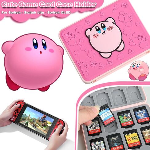 Switch Game Holder for Nintendo Switch/Lite/OLED, 3D Kawaii Kirby Switch Game Case for Storage 16 Games Cards & 16 Micro SD Cards Switch Lite Accessories Portable Hard Shell Cartridge Box Case - Pink in Saudi Arabia