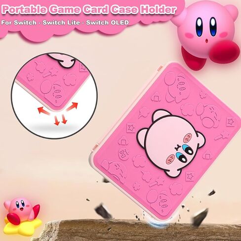 Switch Game Holder for Nintendo Switch/Lite/OLED, 3D Kawaii Kirby Switch Game Case for Storage 16 Games Cards & 16 Micro SD Cards Switch Lite Accessories Portable Hard Shell Cartridge Box Case - Pink in Saudi Arabia