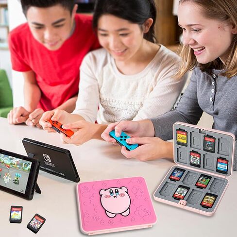 Switch Game Holder for Nintendo Switch/Lite/OLED, 3D Kawaii Kirby Switch Game Case for Storage 16 Games Cards & 16 Micro SD Cards Switch Lite Accessories Portable Hard Shell Cartridge Box Case - Pink in Saudi Arabia