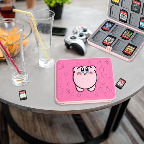 Switch Game Holder for Nintendo Switch/Lite/OLED, 3D Kawaii Kirby Switch Game Case for Storage 16 Games Cards & 16 Micro SD Cards Switch Lite Accessories Portable Hard Shell Cartridge Box Case - Pink in Saudi Arabia