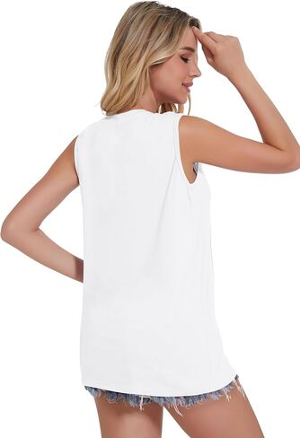 تانك توب للنساء بدون أكمام صيفي بياقة دائرية وقمصان تونيك فضفاضة كاجوال in Kuwait