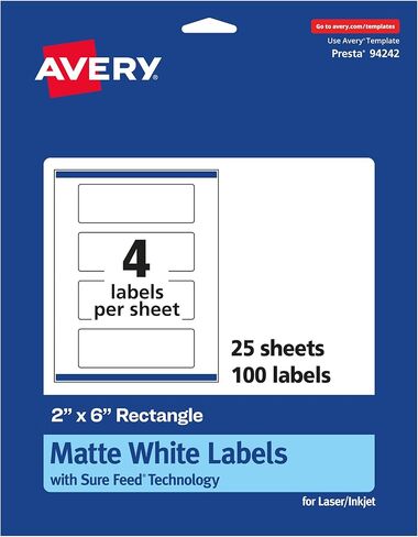 Avery Matte White Rectangle Labels with Sure Feed, 2" x 6", 1,000 Matte White Printable Labels in Saudi Arabia