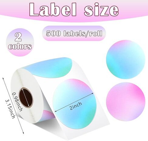 2 Roll 2 Inch Thermal Sticker Labels Rainbow Color Thermal Labels Self Adhesive Thermal Stickers Rainbow Sticker for Name Tag Coding Address, 500 Labels/ 1 Roll(Fresh Color, Square Shape) in Saudi Arabia
