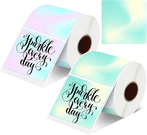 2 Roll 2 Inch Thermal Sticker Labels Rainbow Color Thermal Labels Self Adhesive Thermal Stickers Rainbow Sticker for Name Tag Coding Address, 500 Labels/ 1 Roll(Fresh Color, Square Shape) in Saudi Arabia