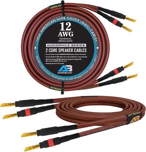Audioblast HQ-SPK-AP2HD-12AWG - 15 قدم - 2 كور (99.99% OFC) زوج كابل مكبر صوت فائق المرونة مع مقابس موزة مطلية بالذهب - 12 مقياس in Kuwait