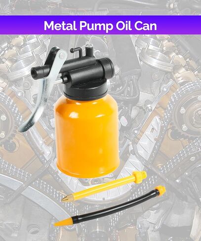 علبة الزيت، علبة الزيت، 8 أونصة. سعة علبة الزيت، علبة زيت معدنية، ملحقات السيارة، علبة زيت معدنية بمضخة مسدس مع فوهة مستقيمة ومرنة، تناسب جميع احتياجات التشحيم للسيارة والدراجة والآلة in Kuwait