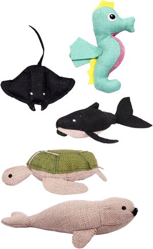 Ocean Family: 5pc Catnip Cat Toy Set (Orca, Manta Ray, Sea Turtle, Seahorse, Seal) in Kuwait