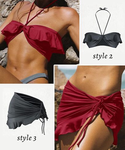 بيكيني نسائي بدون حمالات، ربطة عنق أمامية، بيكيني، ملابس سباحة، قطع علوية مكشكشة فقط in Kuwait