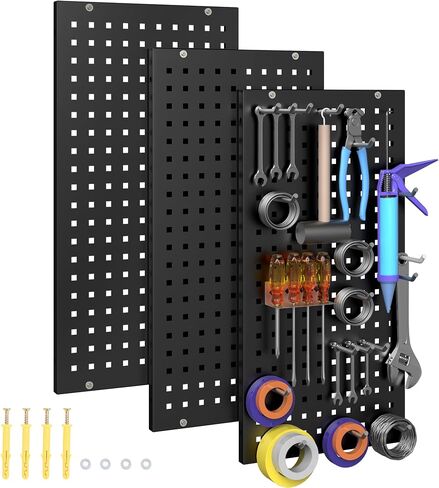 YITAHOME Metal Pegboard Panels for Walls Garage, 3Pcs Pegboard Storage System for Wall Utility Tools, Workbench, Shop, Shed Modular Peg Board Organizer Board Kit, Black in Saudi Arabia