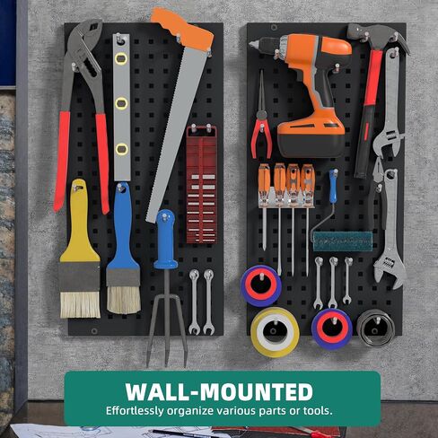 YITAHOME Metal Pegboard Panels for Walls Garage, 3Pcs Pegboard Storage System for Wall Utility Tools, Workbench, Shop, Shed Modular Peg Board Organizer Board Kit, Black in Saudi Arabia