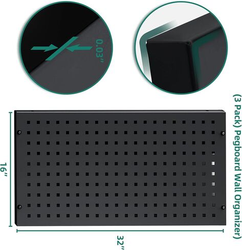 YITAHOME Metal Pegboard Panels for Walls Garage, 3Pcs Pegboard Storage System for Wall Utility Tools, Workbench, Shop, Shed Modular Peg Board Organizer Board Kit, Black in Saudi Arabia