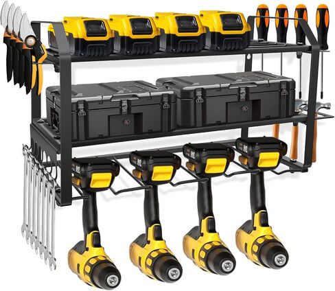 Power Tool Organizer Heavy Duty Wall Mount Tool Storage, Large Capacity Garage Organization Metal Utility Racks with 4 Drill Holders and Tool Slots in Saudi Arabia