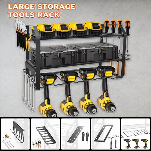 Power Tool Organizer Heavy Duty Wall Mount Tool Storage, Large Capacity Garage Organization Metal Utility Racks with 4 Drill Holders and Tool Slots in Saudi Arabia