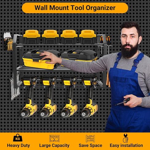 Power Tool Organizer Heavy Duty Wall Mount Tool Storage, Large Capacity Garage Organization Metal Utility Racks with 4 Drill Holders and Tool Slots in Saudi Arabia