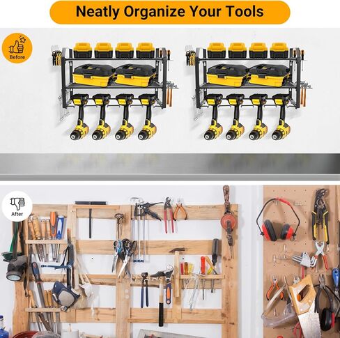 Power Tool Organizer Heavy Duty Wall Mount Tool Storage, Large Capacity Garage Organization Metal Utility Racks with 4 Drill Holders and Tool Slots in Saudi Arabia