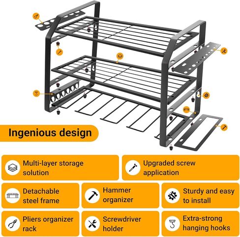 Power Tool Organizer Heavy Duty Wall Mount Tool Storage, Large Capacity Garage Organization Metal Utility Racks with 4 Drill Holders and Tool Slots in Saudi Arabia