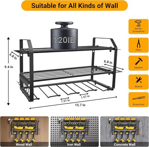 Power Tool Organizer Heavy Duty Wall Mount Tool Storage, Large Capacity Garage Organization Metal Utility Racks with 4 Drill Holders and Tool Slots in Saudi Arabia