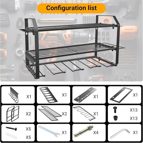 Power Tool Organizer Heavy Duty Wall Mount Tool Storage, Large Capacity Garage Organization Metal Utility Racks with 4 Drill Holders and Tool Slots in Saudi Arabia