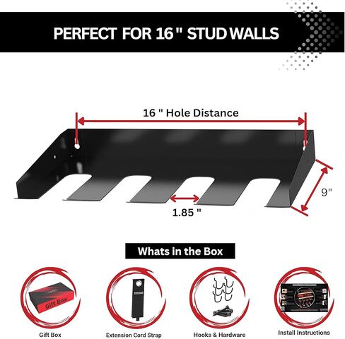 منظم أدوات الطاقة - أرفف تثبيت على الحائط لحامل المثقاب شديد التحمل، رف تخزين كبير لأدوات الطاقة، سعة 150 رطل، منظمة سقيفة المرآب، رف بطارية وشاحن، خيارات تركيب متعددة الاستخدامات. in Kuwait