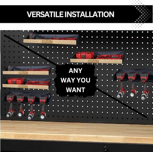 منظم أدوات الطاقة - أرفف تثبيت على الحائط لحامل المثقاب شديد التحمل، رف تخزين كبير لأدوات الطاقة، سعة 150 رطل، منظمة سقيفة المرآب، رف بطارية وشاحن، خيارات تركيب متعددة الاستخدامات. in Kuwait