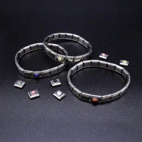 Italian Charm Bracelet Charms, Semiprecious Stone Charms, 9mm Stainless Steel Links Bracelets Jewelry for Women in Saudi Arabia