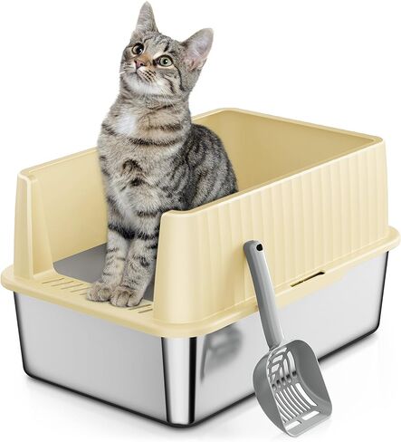 Stainless Steel Litter Box, Cat Litter Box with Lid for Medium-Sized Cats - 17.3"L x 13.3"W x 11.8"H, Kitten Litter Box - Easy to Clean, Leak-proof, Non-Stick, Odor-reducing, Metal Litter Box in Saudi Arabia