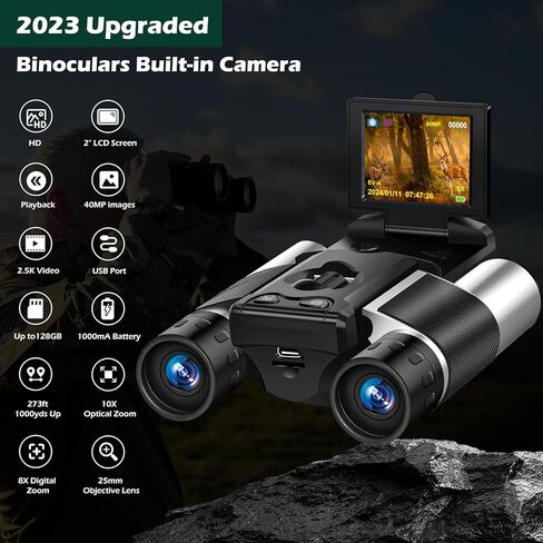 مناظير رقمية LCD مقاس 2 بوصة مع كاميرا 10X 40 ميجابكسل صور 2.5K فيديو مثالية لمشاهدة الطيور والمغامرات الخارجية وحفلات الألعاب الرياضية مع بطاقة SD سعة 32 جيجابايت in Kuwait
