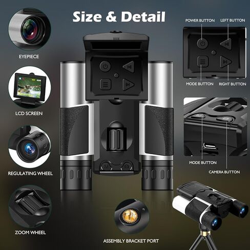مناظير رقمية LCD مقاس 2 بوصة مع كاميرا 10X 40 ميجابكسل صور 2.5K فيديو مثالية لمشاهدة الطيور والمغامرات الخارجية وحفلات الألعاب الرياضية مع بطاقة SD سعة 32 جيجابايت in Kuwait