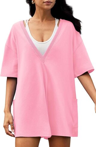 ReachMe Womens Summer Tshirt Romper Oversized Wide Leg Short Jumpsuits Reversible Shorts Onesies Casual Workout Outfits in Kuwait