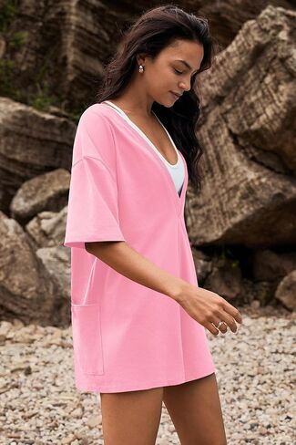 ReachMe Womens Summer Tshirt Romper Oversized Wide Leg Short Jumpsuits Reversible Shorts Onesies Casual Workout Outfits in Kuwait