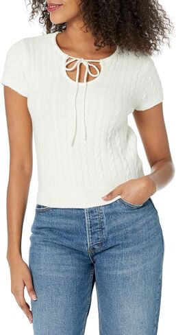 GUESS Women's Short Sleeve Cable Cut Out Mariana Sweater in Saudi Arabia