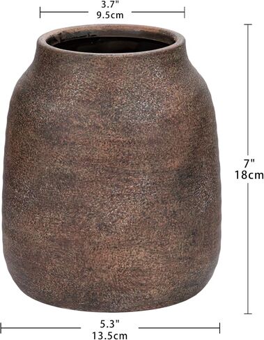 Briful 9.6in Large Rustic Brown Ceramic Vase,Vintage Farmhouse Flowers Vase,Shabby Terra Cotta Vase, Antique Pottery Decorative Pampas Vase for Home Office Table Shelf Mantel Porch Decorations in Saudi Arabia