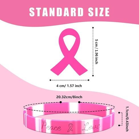 Combo of 50 Pcs Breast Cancer Awareness Bracelets Silicone Wristbands and 50 Pcs Die-cut Pink Ribbon Stickers, Breast Cancer Awareness Accessories Football Gear Gifts Fundraising Charity Giveaways in Saudi Arabia