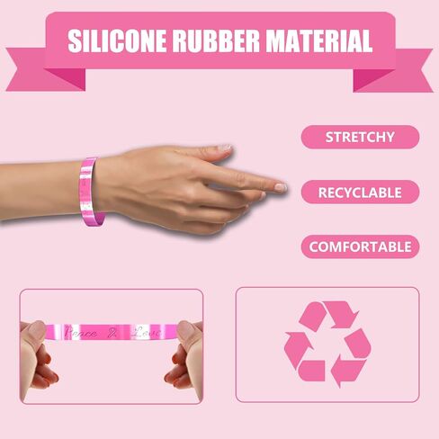 Combo of 50 Pcs Breast Cancer Awareness Bracelets Silicone Wristbands and 50 Pcs Die-cut Pink Ribbon Stickers, Breast Cancer Awareness Accessories Football Gear Gifts Fundraising Charity Giveaways in Saudi Arabia