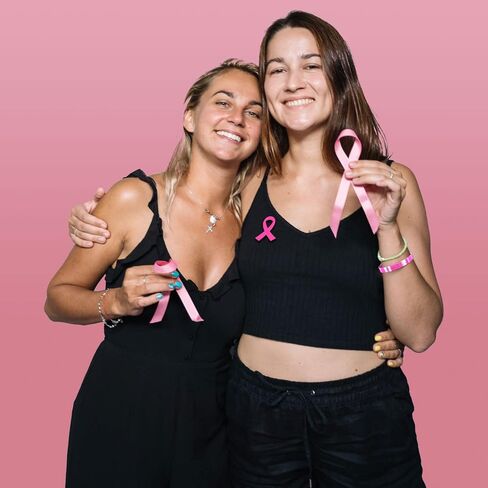 Combo of 50 Pcs Breast Cancer Awareness Bracelets Silicone Wristbands and 50 Pcs Die-cut Pink Ribbon Stickers, Breast Cancer Awareness Accessories Football Gear Gifts Fundraising Charity Giveaways in Saudi Arabia