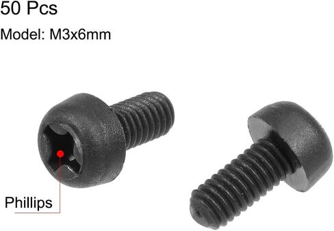 Uxcell M4x6mm مسامير آلة فيليبس من النايلون الملولب برأس متقاطع، أسود 50 قطعة in Kuwait