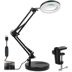 10X Magnifying Glass with Light and Stand, 3 Color Modes Dimmable with 2-in-1 Magnifying Lamp, Adjustable Led Magnifying Glass with Stand for Close Work,Craft Repair,Hobby,Painting
