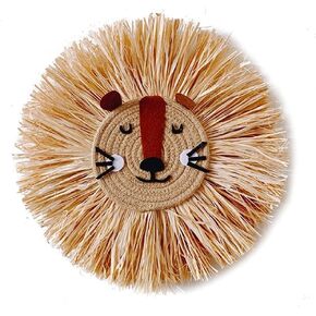 15.7 inch Wall Art Animal Head Hand Knitted Hanging,Cotton Thread Weaving Straw Cartoon Tassel Beard Lion Tiger Macrame Pendant Nursery Room Wall Decor for Home Decoration in Kuwait