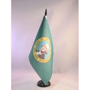 AZ FLAG Washington Table Flag 5'' x 8'' - US State of Washington Desk Flag 21 x 14 cm - Black Plastic Stick and Base
