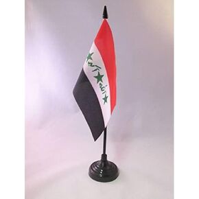 AZ FLAG Iraq Old Table Flag 4'' x 6'' - Iraqi Desk Flag 15 x 10 cm - Black Plastic Stick and Base